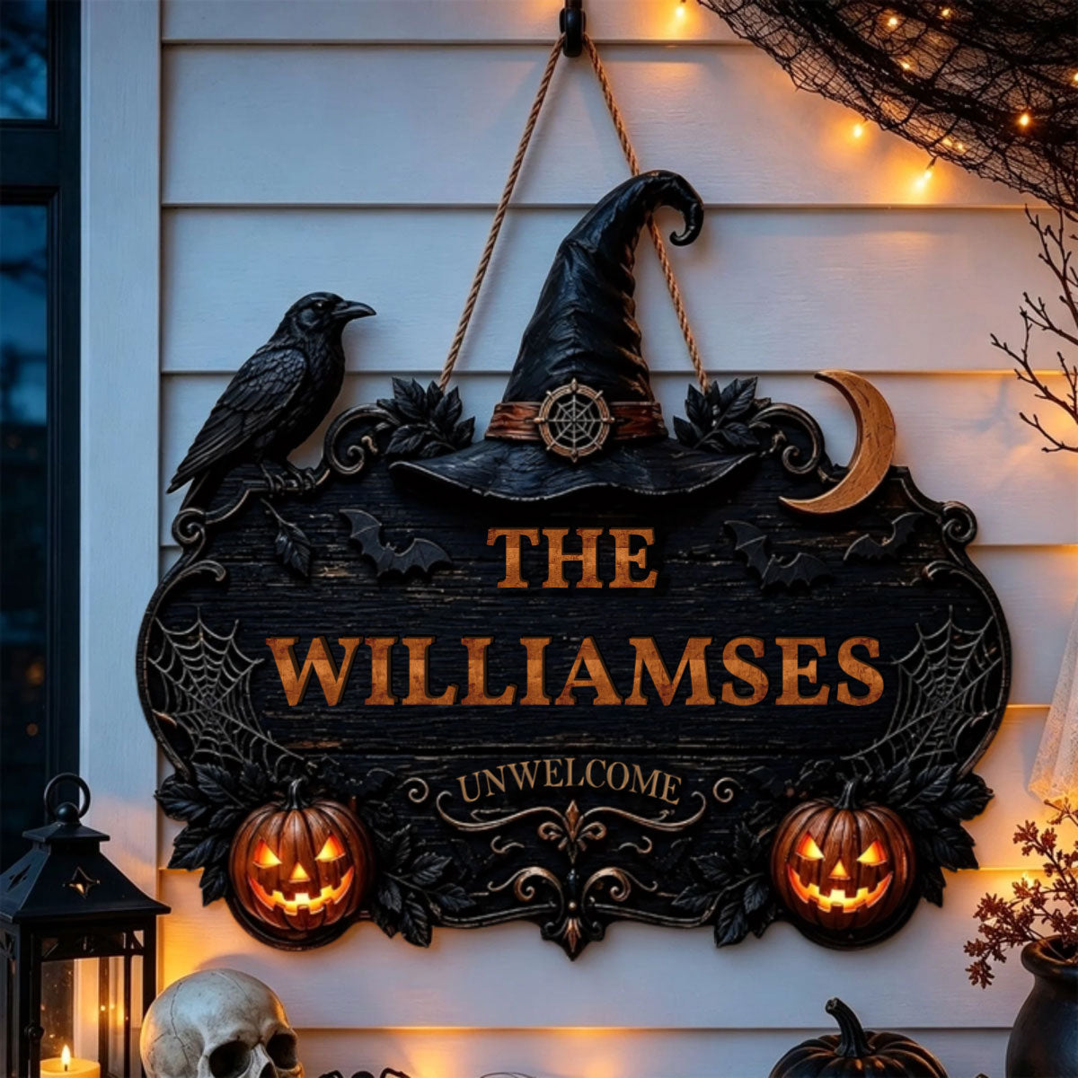 Custom Halloween Wooden Door Sign - Personalized Family Name Porch Decor
