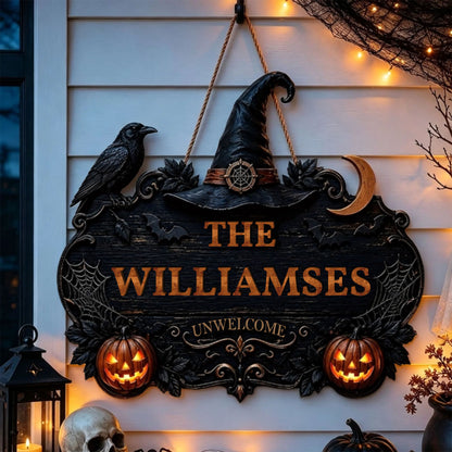 Custom Halloween Wooden Door Sign - Personalized Family Name Porch Decor