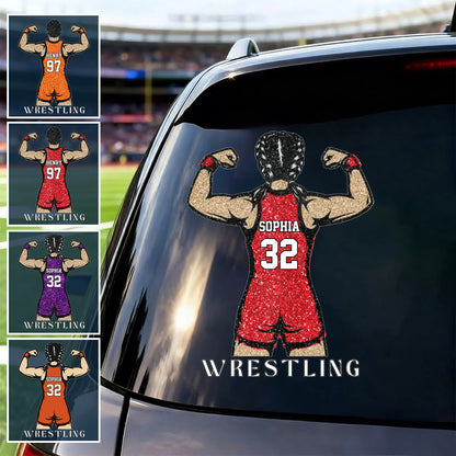 Personalized Wrestling Car Sticker - Custom Name and Jersey Number for Fans and Players