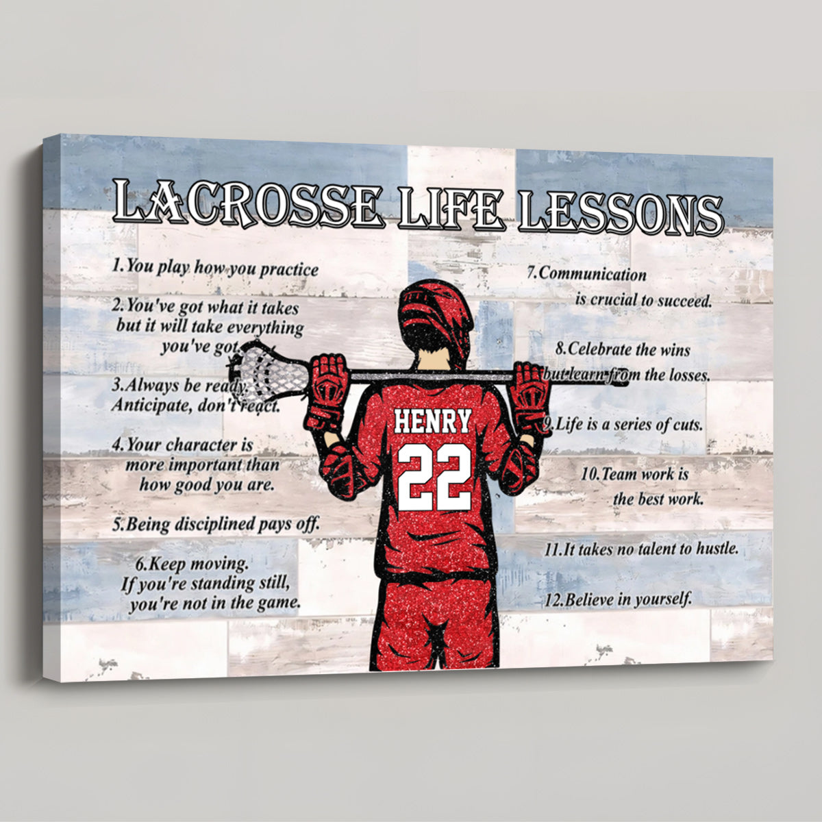 Personalized Lacrosse Life Lessons Canvas / Poster - Custom Name and Jersey Number for Fans and Players