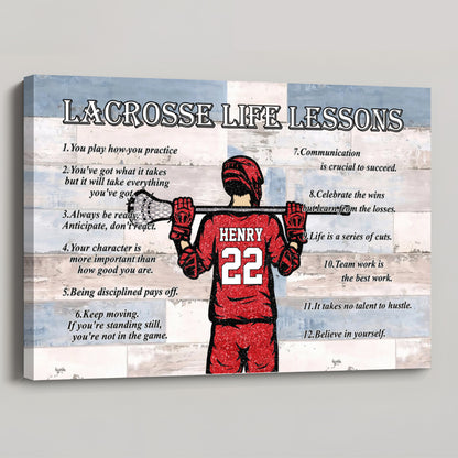 Personalized Lacrosse Life Lessons Canvas / Poster - Custom Name and Jersey Number for Fans and Players