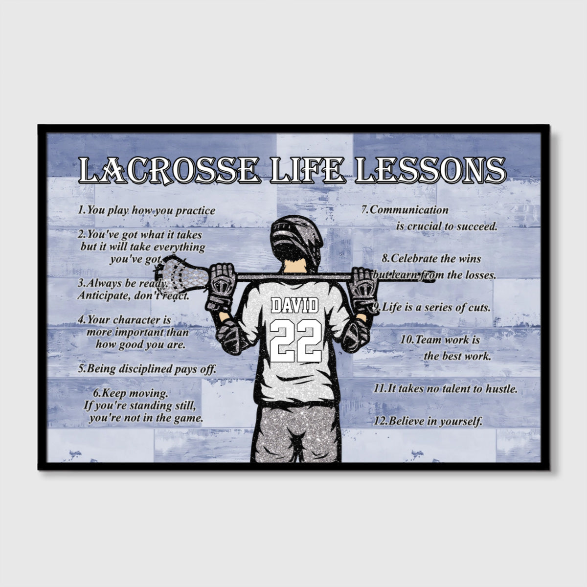 Personalized Lacrosse Life Lessons Canvas / Poster - Custom Name and Jersey Number for Fans and Players