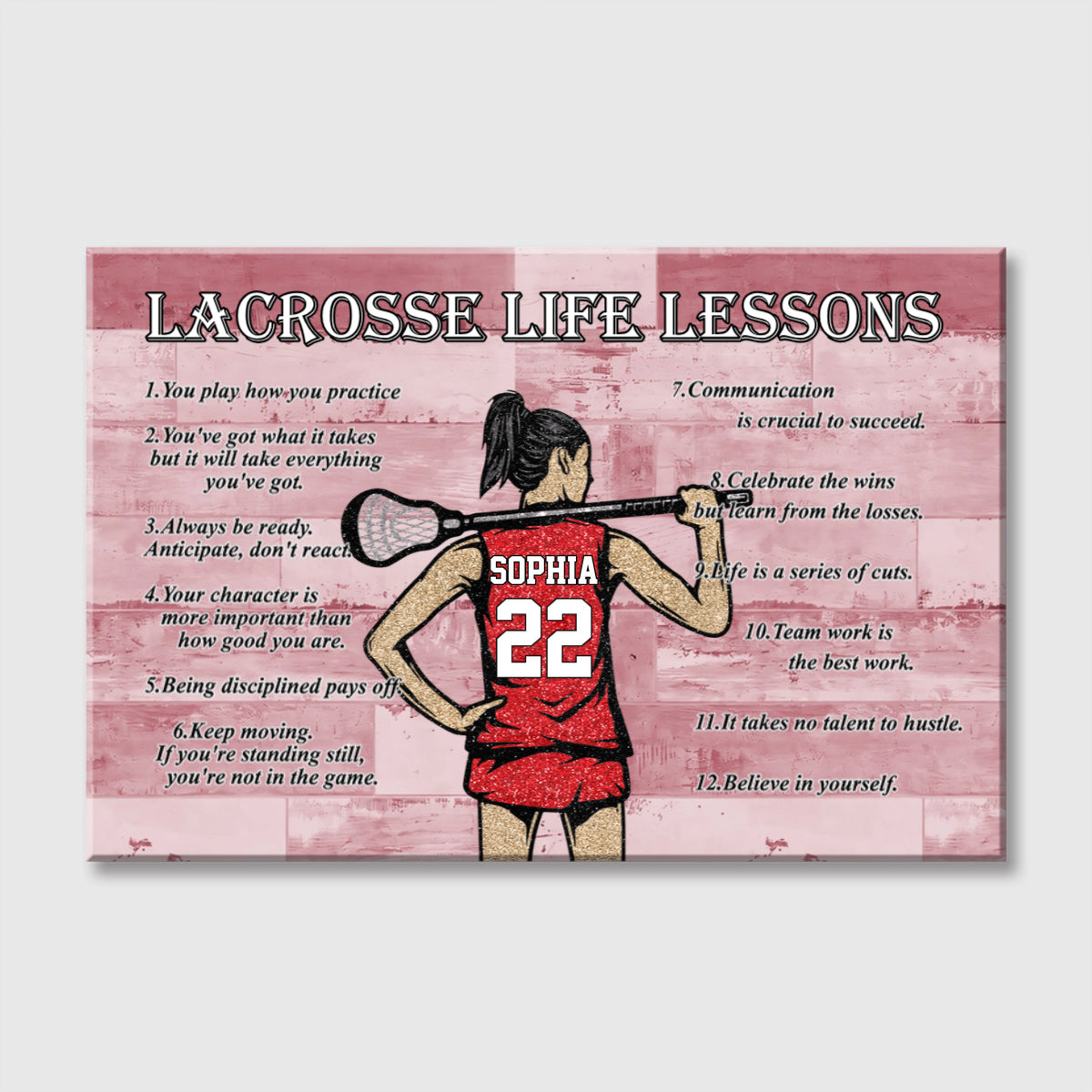 Personalized Lacrosse Life Lessons Canvas / Poster - Custom Name and Jersey Number for Fans and Players