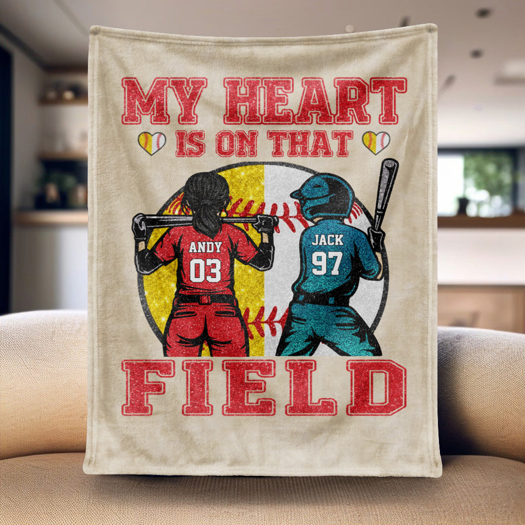 My Heart Is On That Field - Personalized Blanket For Baseball & Softball Family