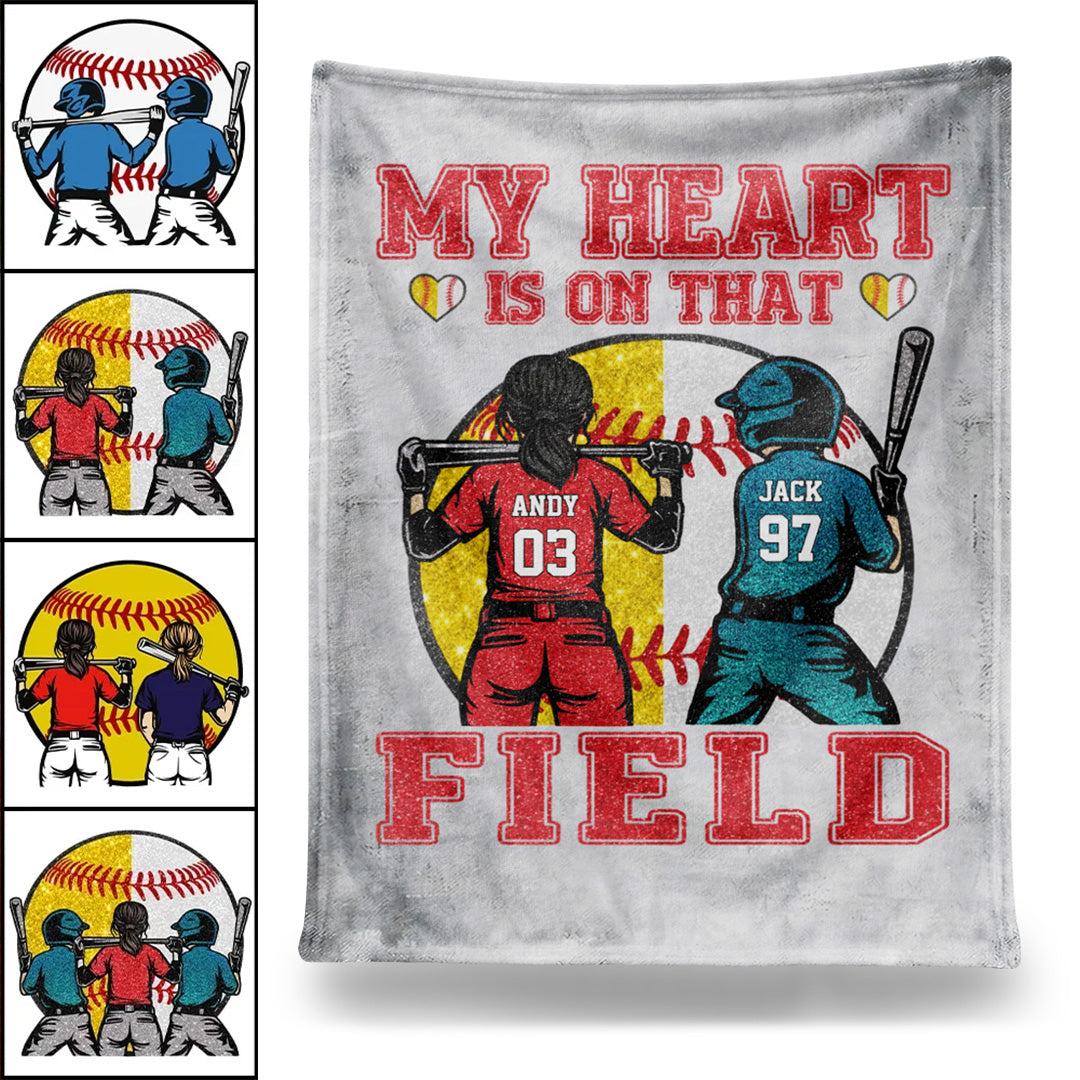 My Heart Is On That Field - Personalized Blanket For Baseball & Softball Family