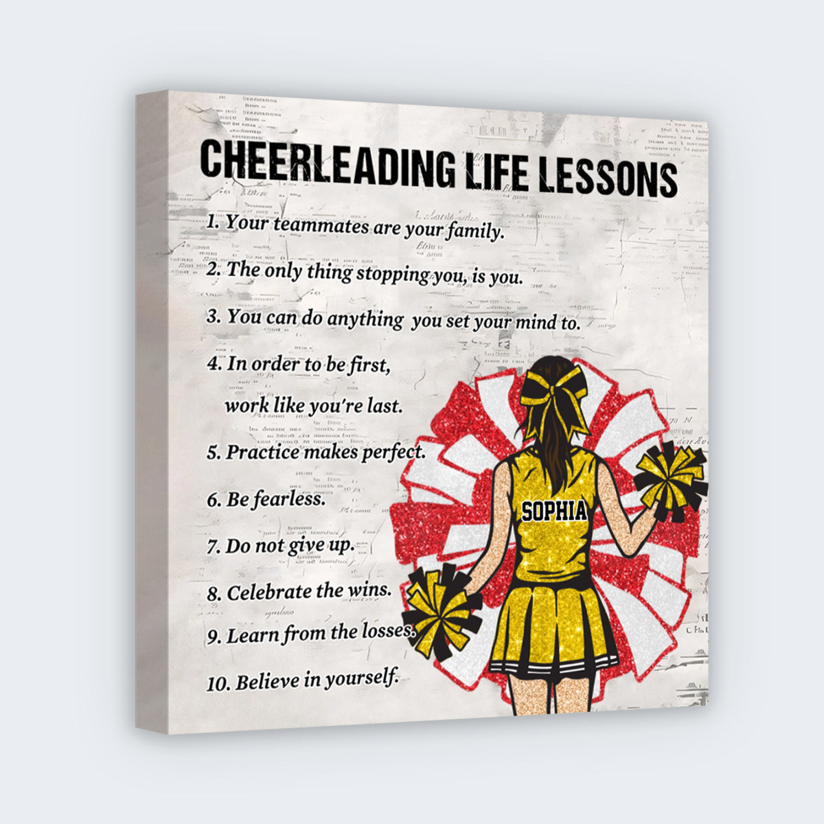 Personalized Cheerleading Life Lessons Square Canvas - Custom Wall Art Gift For Cheerleader Family