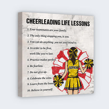 Personalized Cheerleading Life Lessons Square Canvas - Custom Wall Art Gift For Cheerleader Family