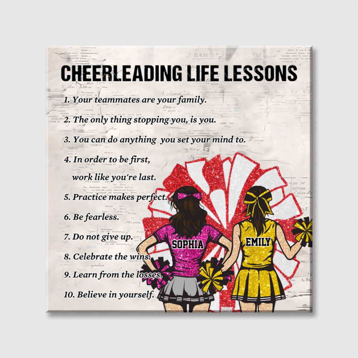 Personalized Cheerleading Life Lessons Square Canvas - Custom Wall Art Gift For Cheerleader Family