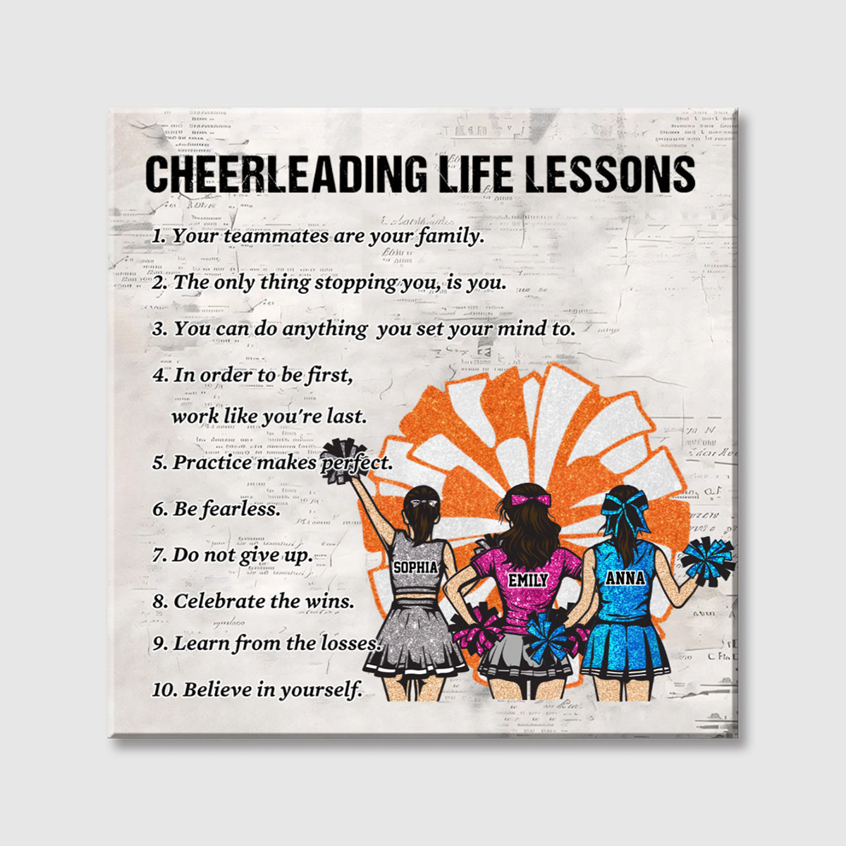 Personalized Cheerleading Life Lessons Square Canvas - Custom Wall Art Gift For Cheerleader Family