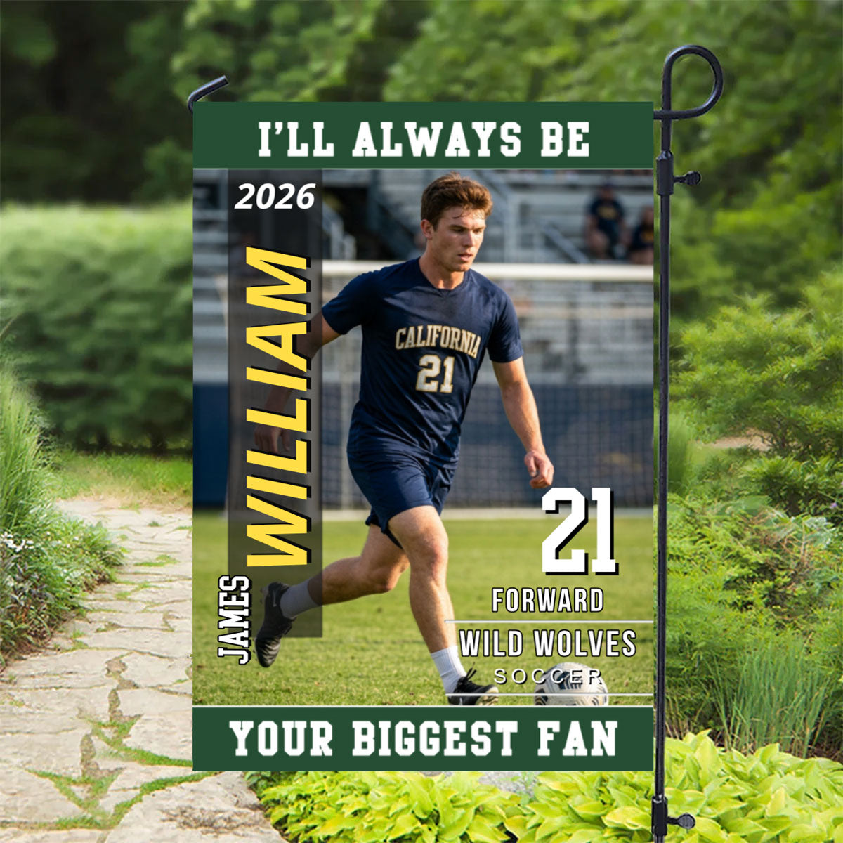 "I’ll Always Be Your Biggest Fan" Personalized Garden Flag - Custom Photo Gift for Players