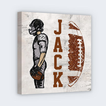 Custom Football Player Square Canvas - Personalized Football Name & Number Gift