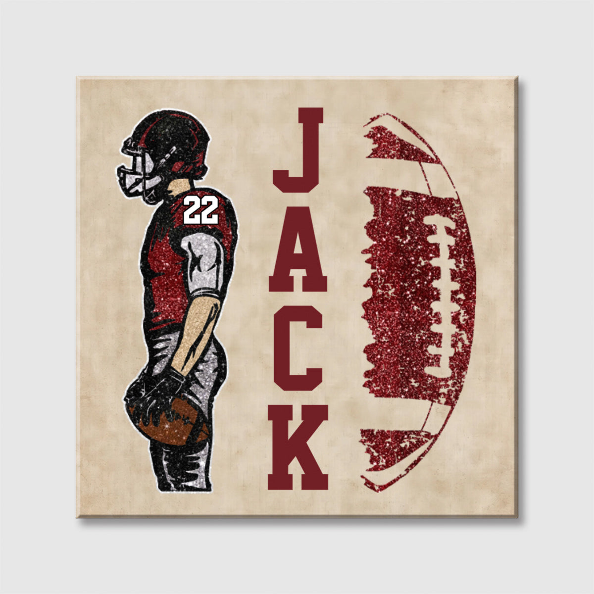 Custom Football Player Square Canvas - Personalized Football Name & Number Gift