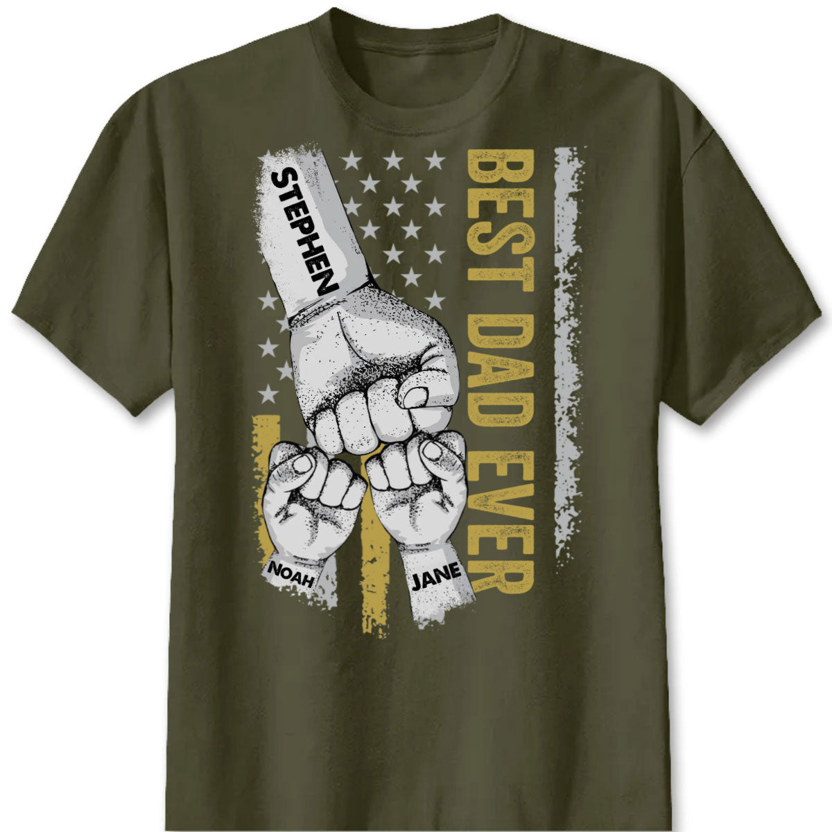 "Best Dad Ever" Fist Bump Personalized Shirt - Custom Name T-Shirt for Dad, Husband & Grandpa