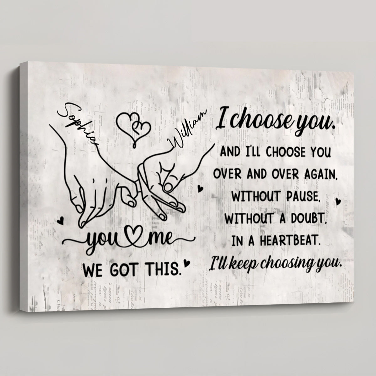 "I Choose You Over and Over" Custom Canvas / Poster – Personalized Anniversary Gift for Couples
