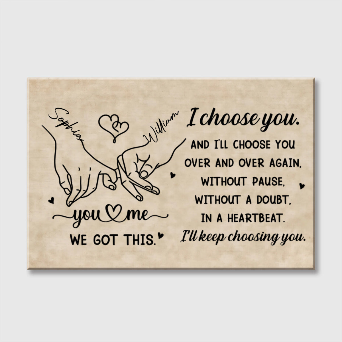 "I Choose You Over and Over" Custom Canvas / Poster – Personalized Anniversary Gift for Couples