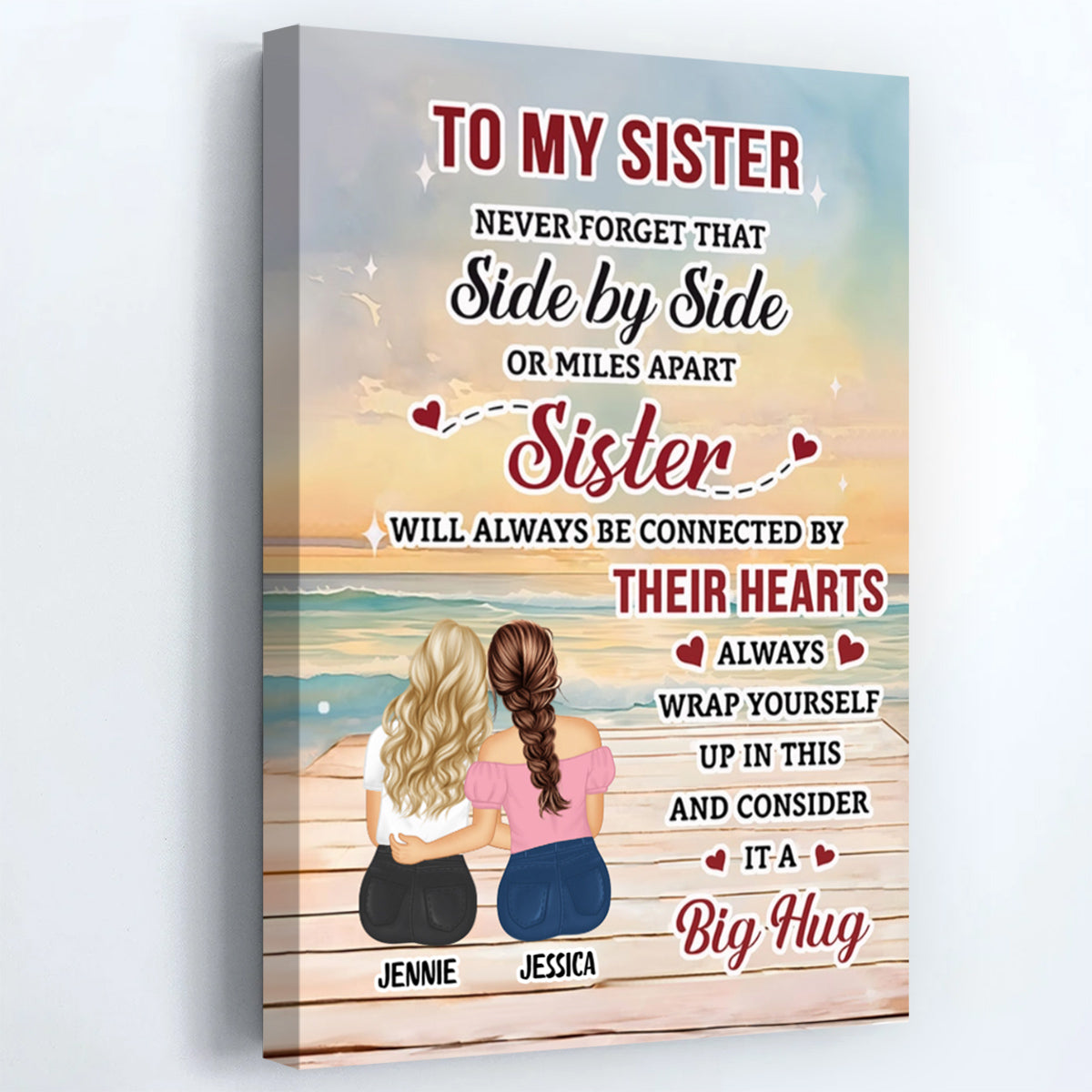 Side by Side or Miles Apart” Sister Canvas / Poster – Custom Wall Art Gift for Best Friends