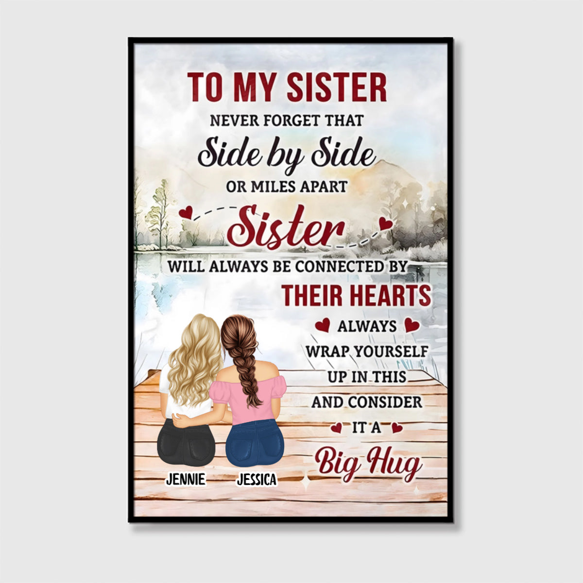 Side by Side or Miles Apart” Sister Canvas / Poster – Custom Wall Art Gift for Best Friends