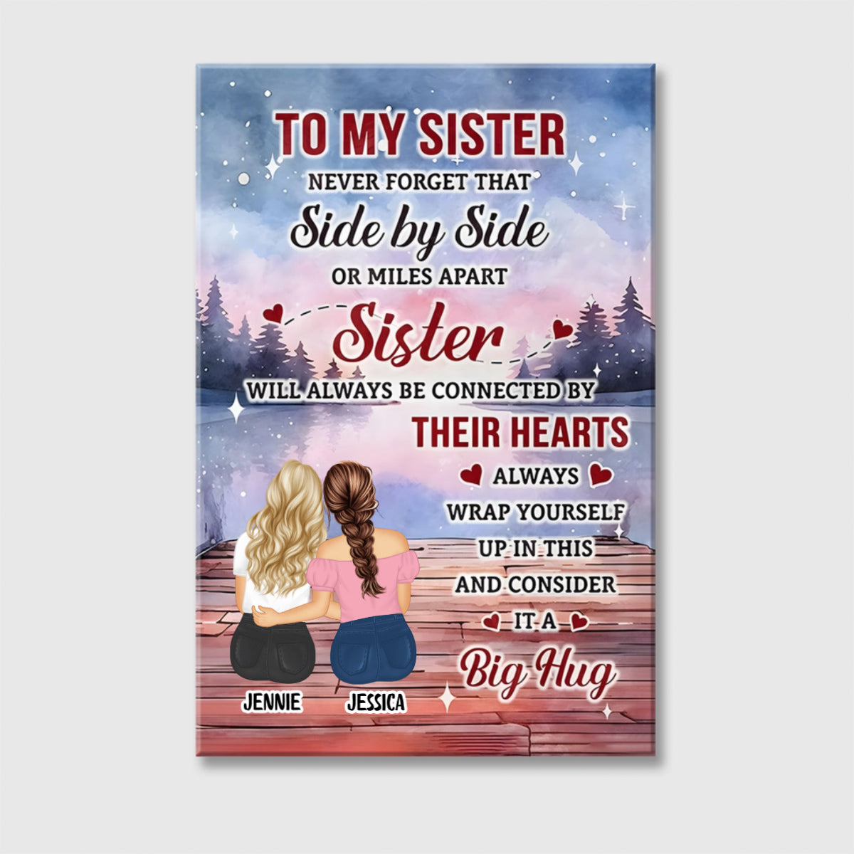 Side by Side or Miles Apart” Sister Canvas / Poster – Custom Wall Art Gift for Best Friends