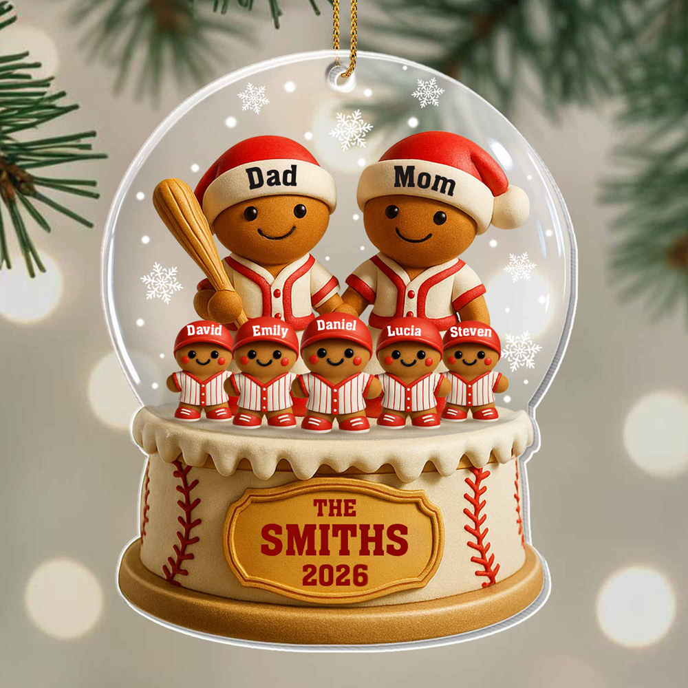 Personalized Baseball Family Gingerbread Acrylic Ornament - Custom Keepsake Christmas Gift for Parents