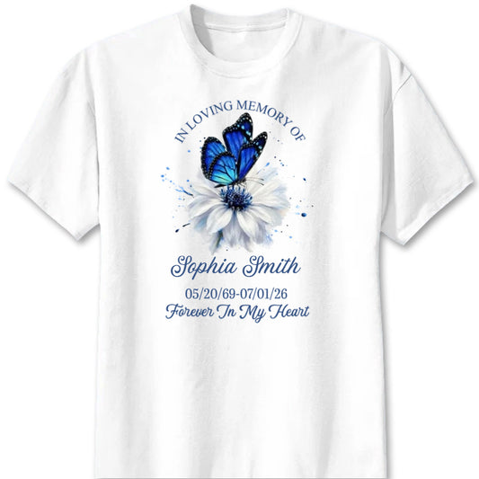 Forever In My Heart Memorial Butterfly Shirt - Personalized Remembrance Keepsake Tee for Family