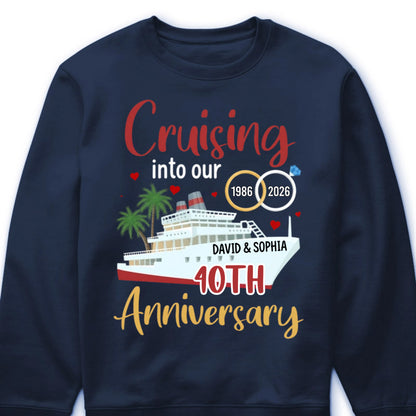 "Cruising Into Our Anniversary" Personalized Cruise T-Shirt - Custom Gift for Couples