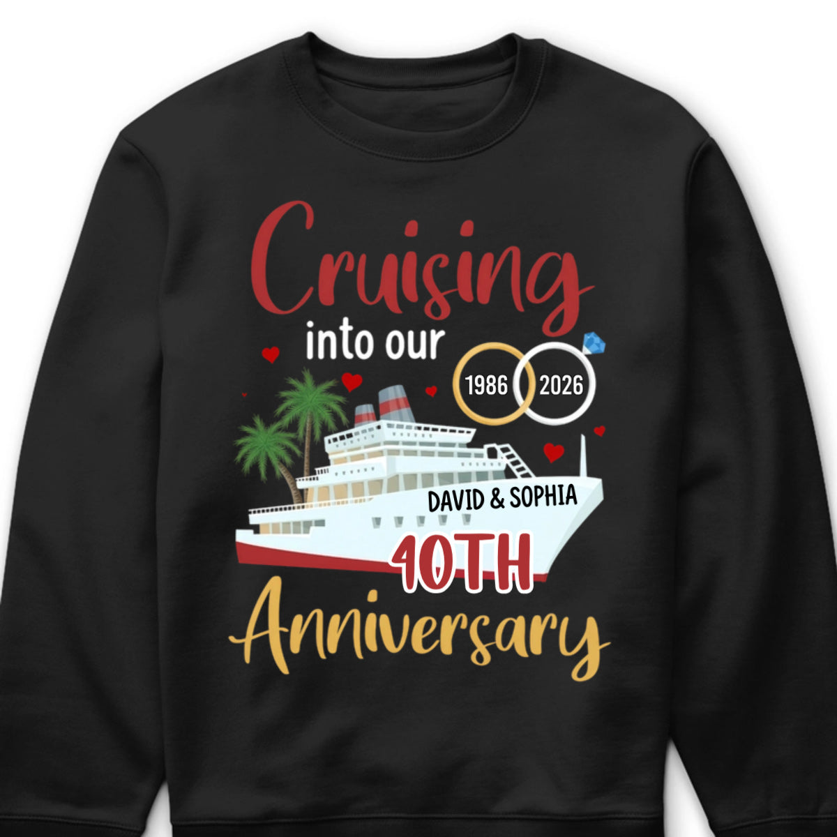 "Cruising Into Our Anniversary" Personalized Cruise T-Shirt - Custom Gift for Couples