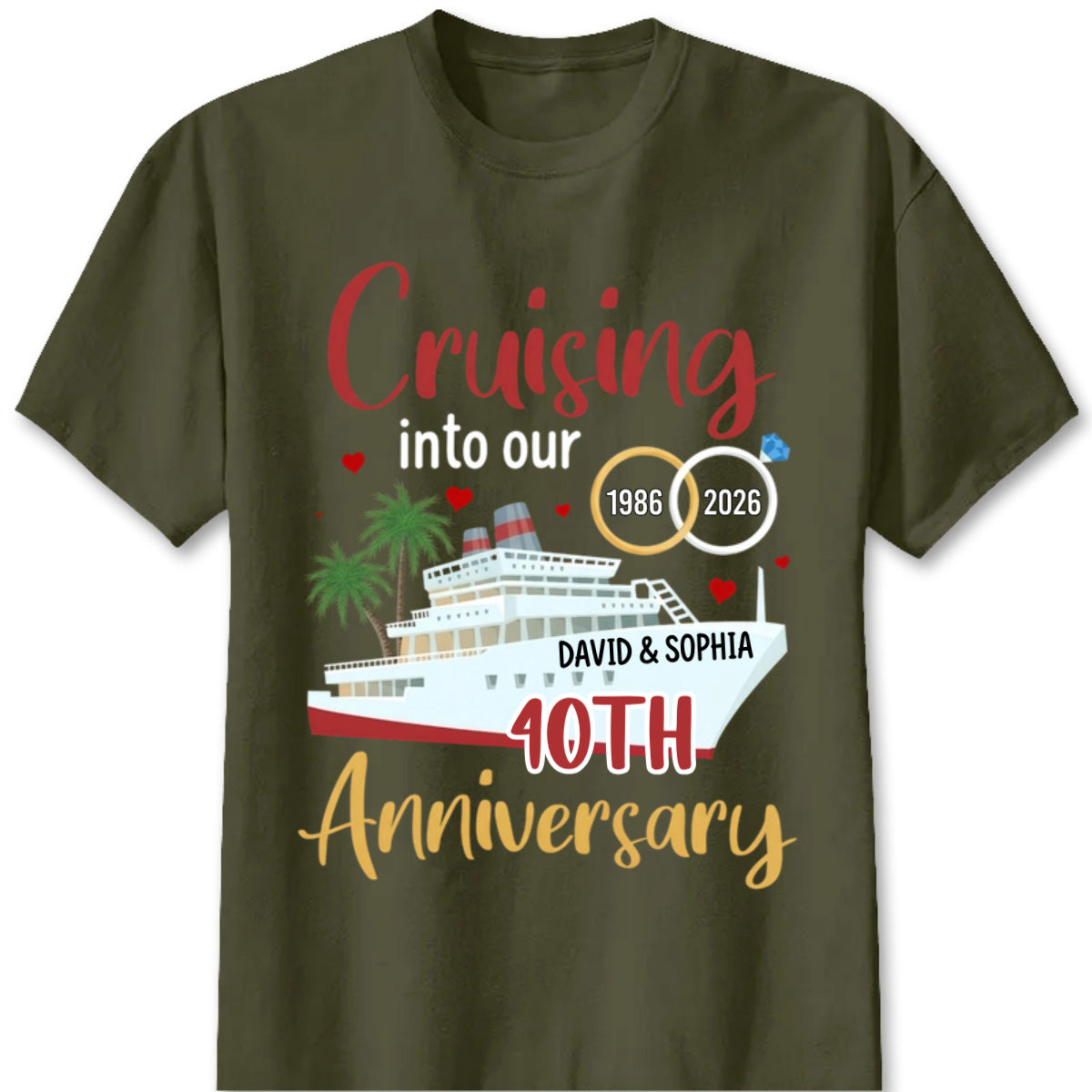"Cruising Into Our Anniversary" Personalized Cruise T-Shirt - Custom Gift for Couples