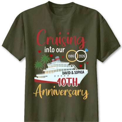 "Cruising Into Our Anniversary" Personalized Cruise T-Shirt - Custom Gift for Couples