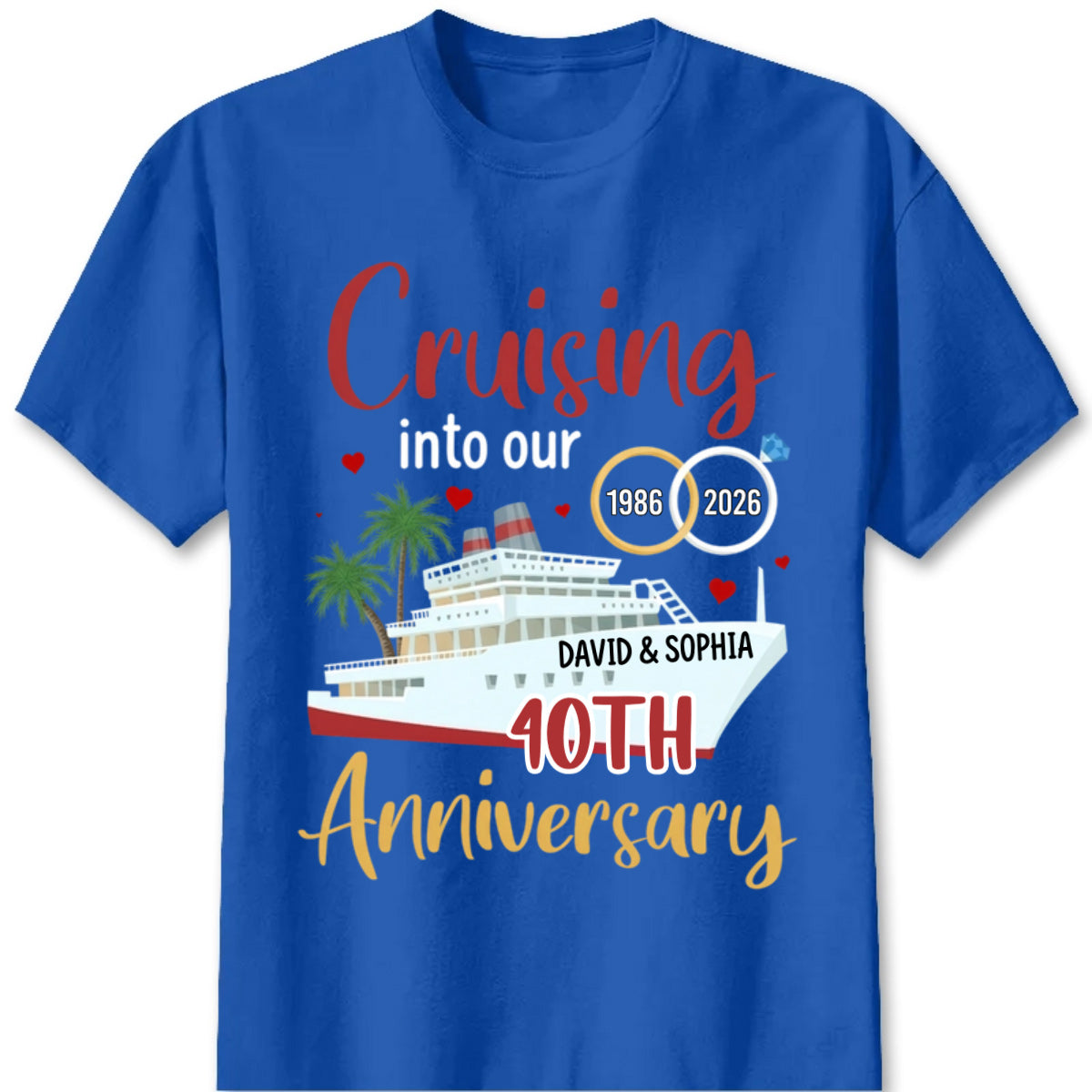 "Cruising Into Our Anniversary" Personalized Cruise T-Shirt - Custom Gift for Couples