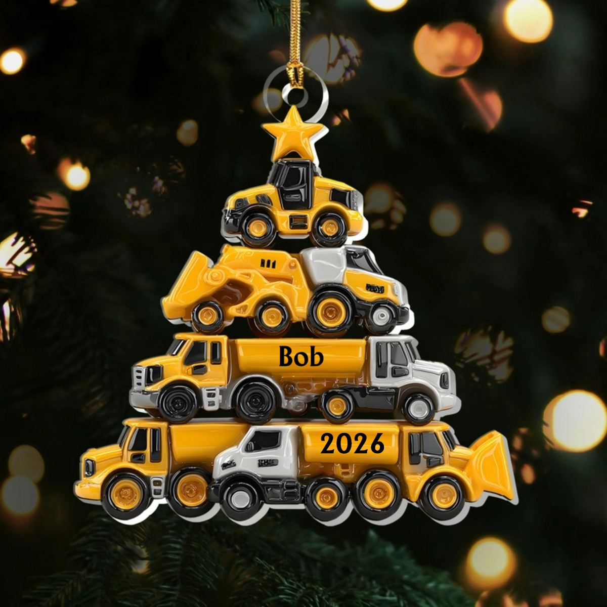 Construction Truck Christmas Tree Personalized Acrylic Ornament - Custom Holiday Keepsake for Boys