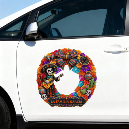 Personalized Mariachi Skeleton Car Decal - Custom Hispanic Heritage Sticker Decor Gift