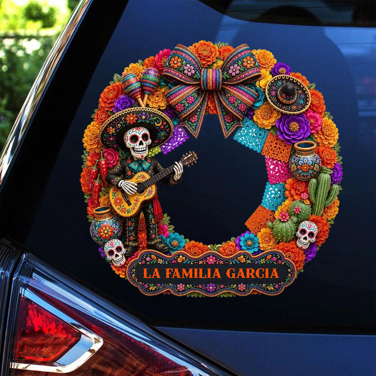 Personalized Mariachi Skeleton Car Decal - Custom Hispanic Heritage Sticker Decor Gift