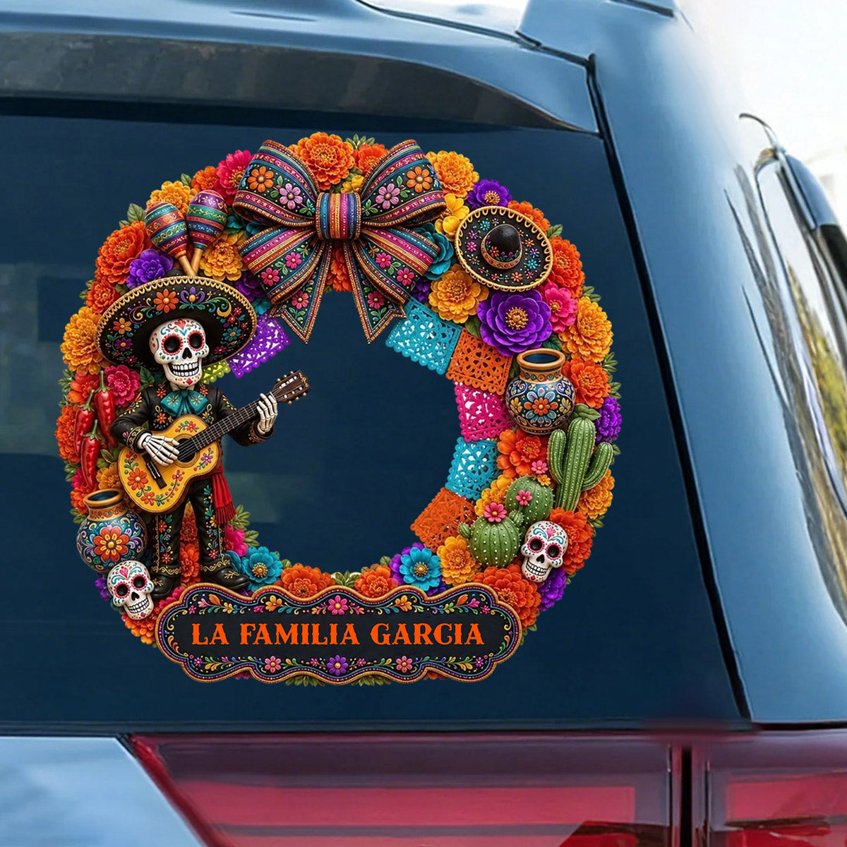 Personalized Mariachi Skeleton Car Decal - Custom Hispanic Heritage Sticker Decor Gift