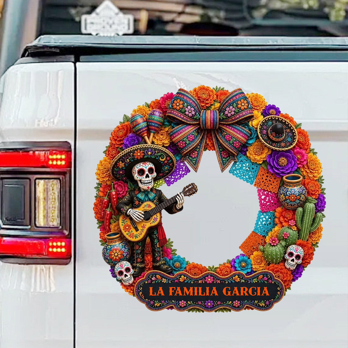 Personalized Mariachi Skeleton Car Decal - Custom Hispanic Heritage Sticker Decor Gift