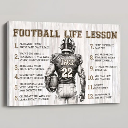 Personalized American Football Life Lessons Poster / Canvas - Custom Name Gift for Football Lovers