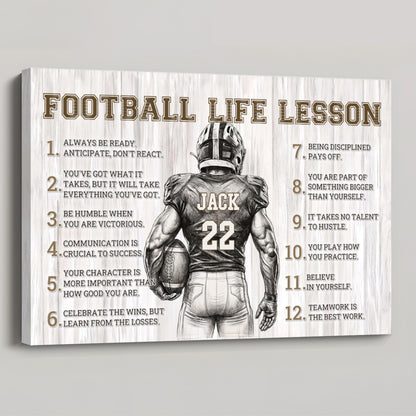 Personalized American Football Life Lessons Poster / Canvas - Custom Name Gift for Football Lovers