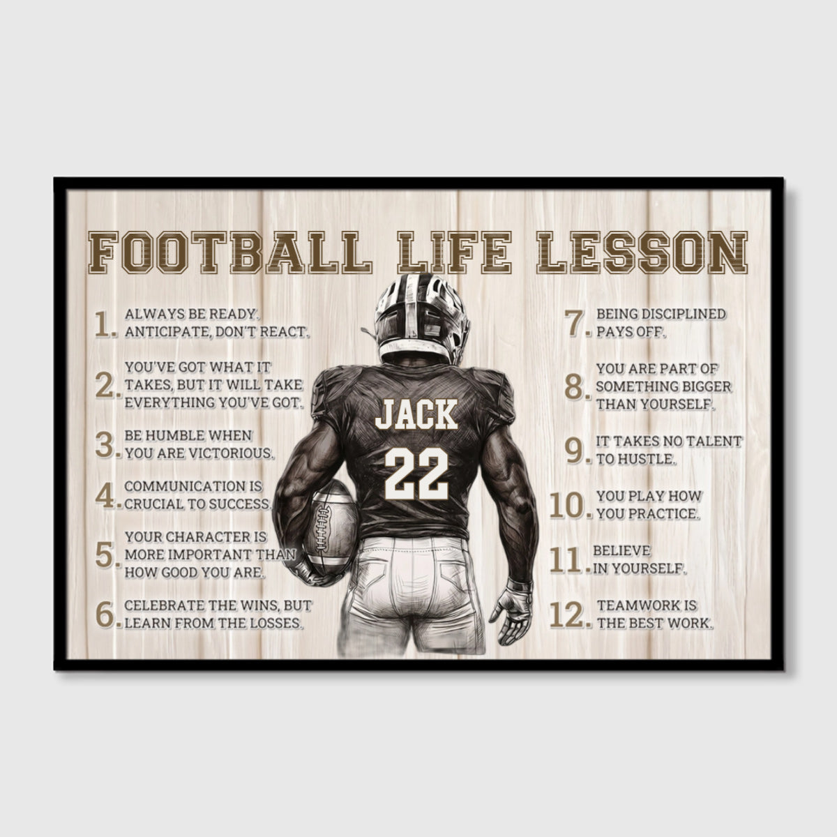 Personalized American Football Life Lessons Poster / Canvas - Custom Name Gift for Football Lovers