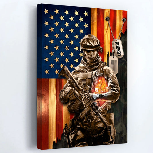 Personalized American Rustic Flag Canvas / Poster - Custom Military Veteran Gift