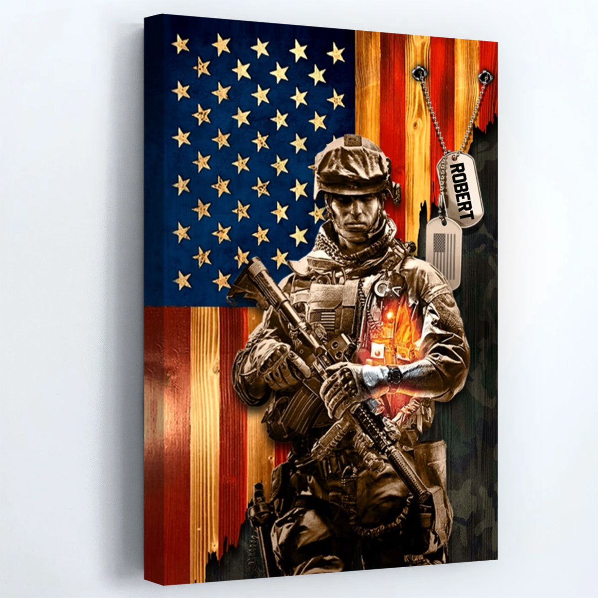 Personalized American Rustic Flag Canvas / Poster - Custom Military Veteran Gift