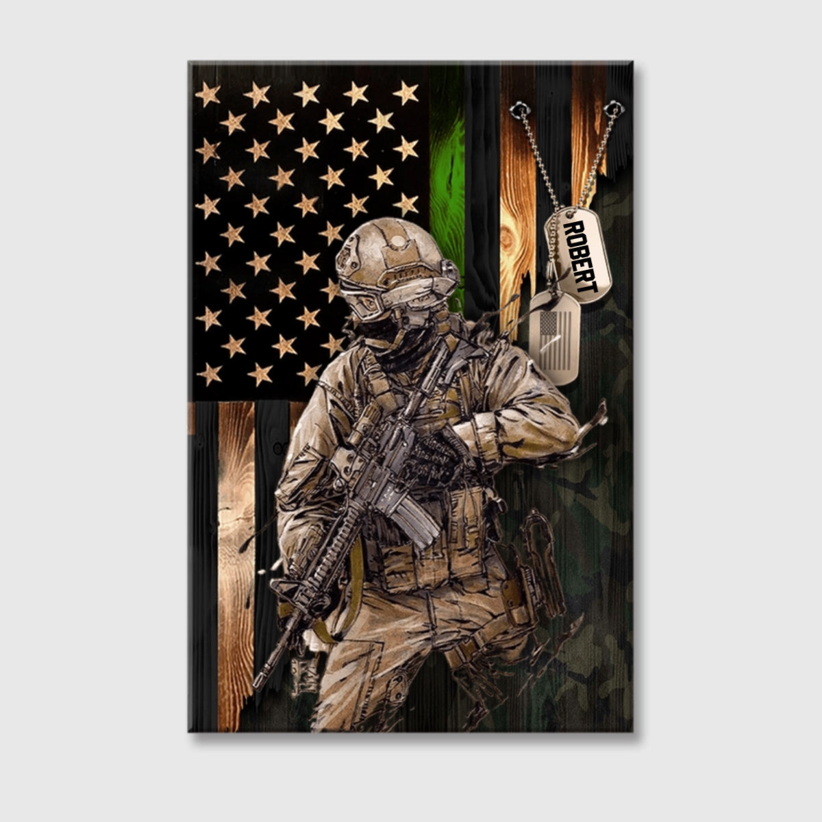 Personalized American Rustic Flag Canvas / Poster - Custom Military Veteran Gift
