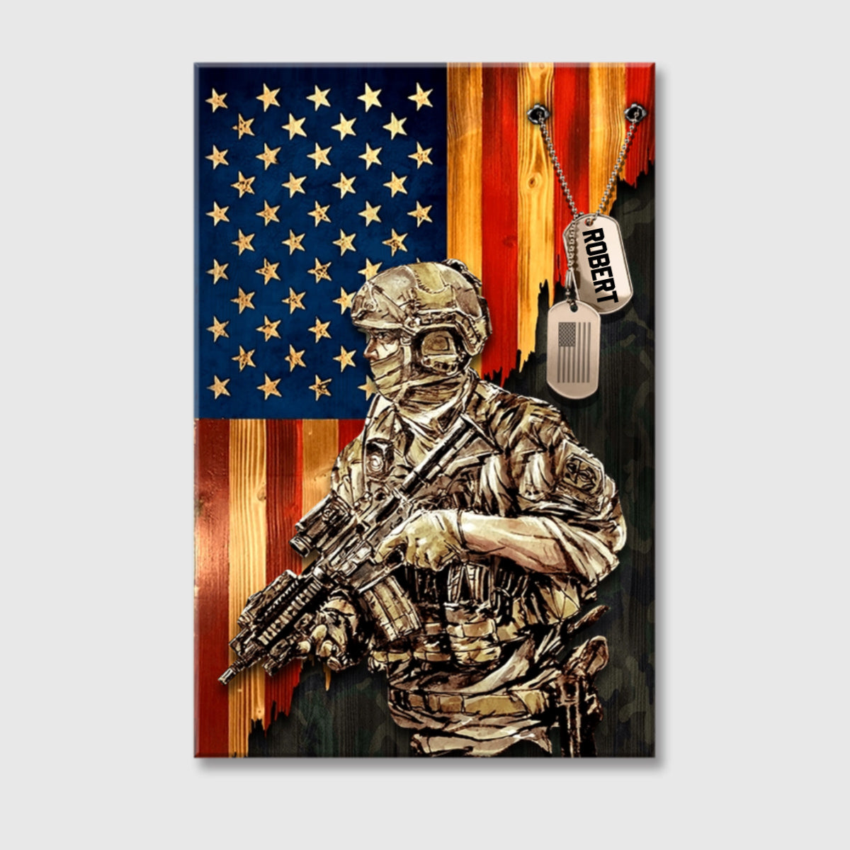 Personalized American Rustic Flag Canvas / Poster - Custom Military Veteran Gift