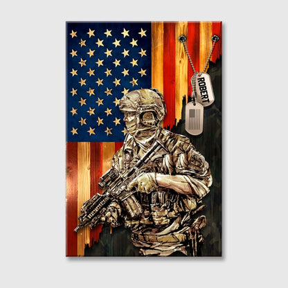 Personalized American Rustic Flag Canvas / Poster - Custom Military Veteran Gift