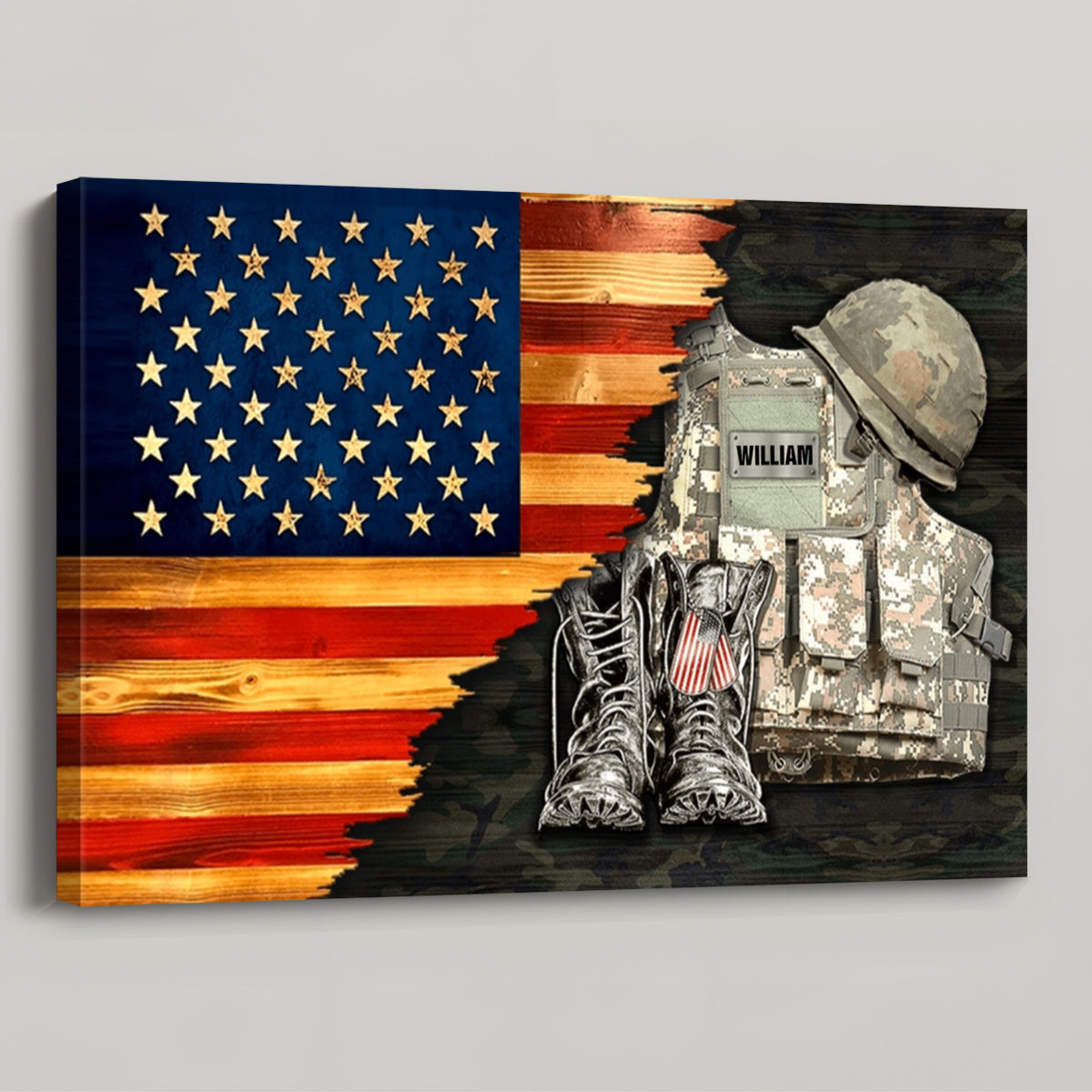 Personalized Veteran Name Canvas / Poster - Rustic American Flag Gift for Dad