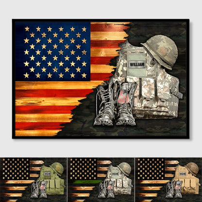 Personalized Veteran Name Canvas / Poster - Rustic American Flag Gift for Dad