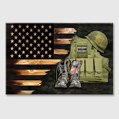 Personalized Veteran Name Canvas / Poster - Rustic American Flag Gift for Dad
