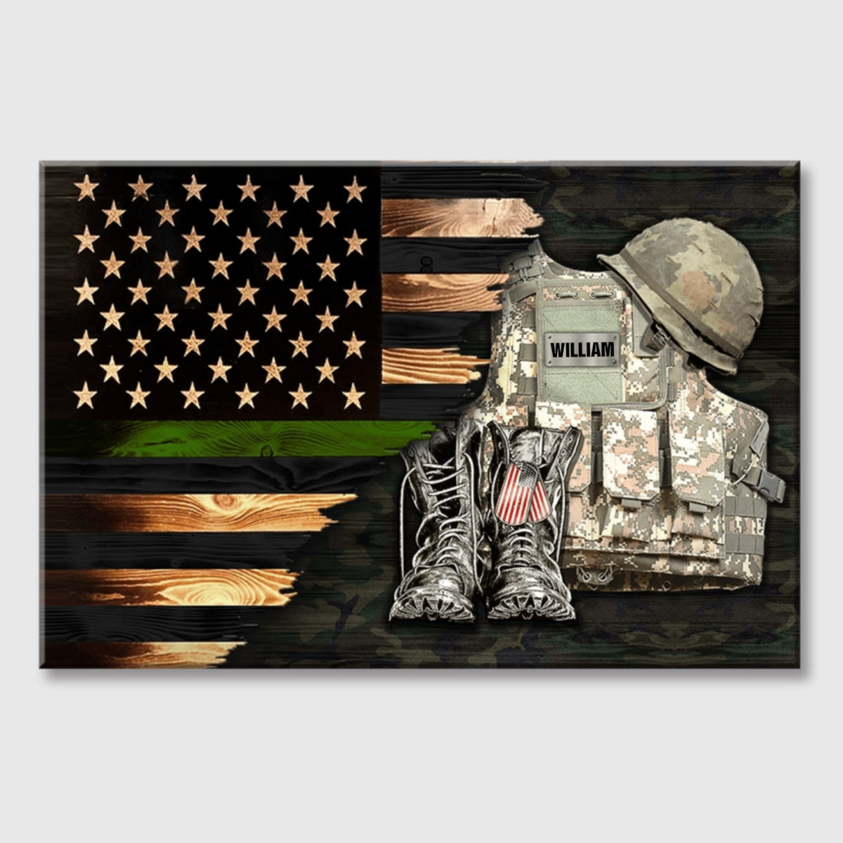 Personalized Veteran Name Canvas / Poster - Rustic American Flag Gift for Dad