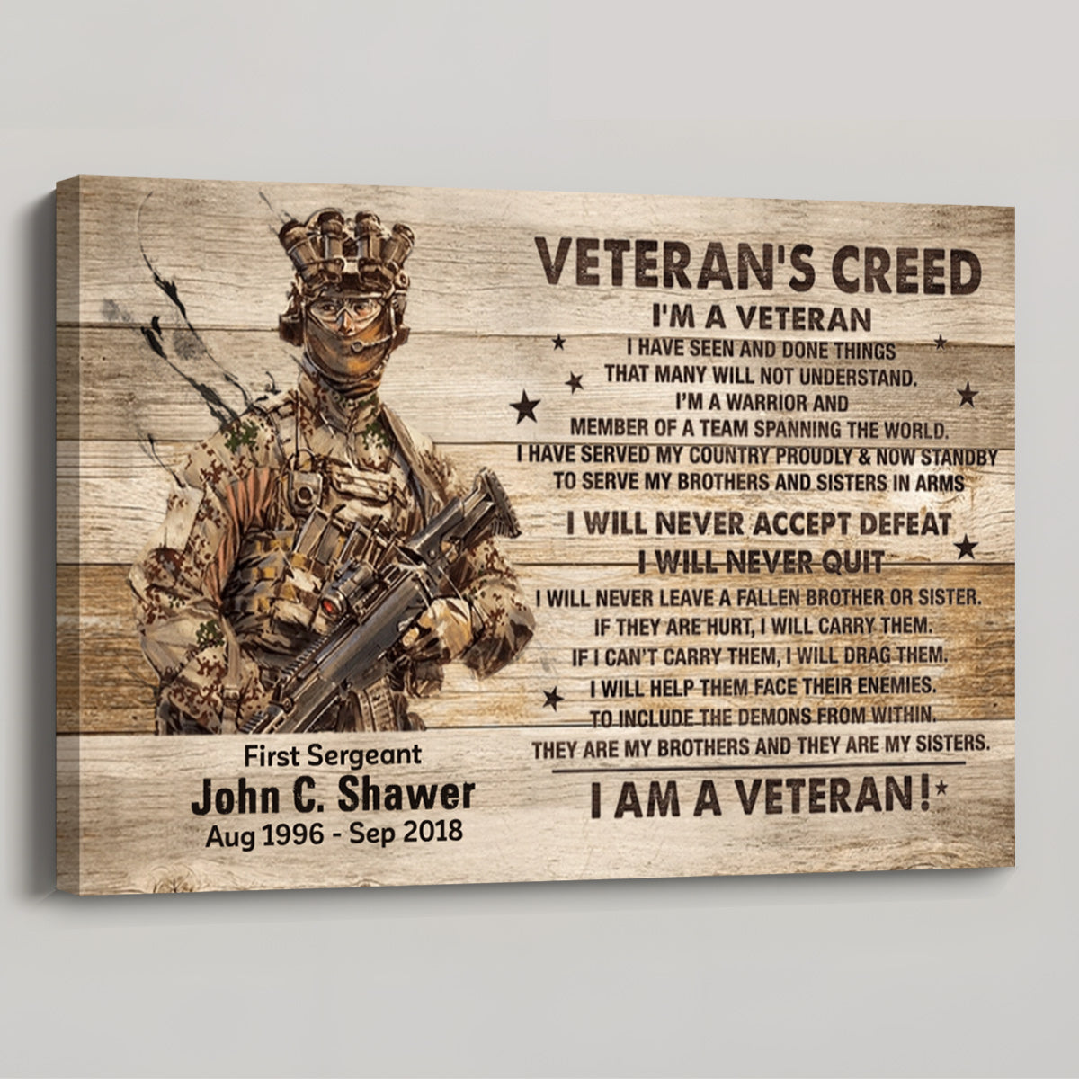 "Veteran’s Creed" Personalized Canvas / Poster - Custom Military Wall Art Gift for Veterans