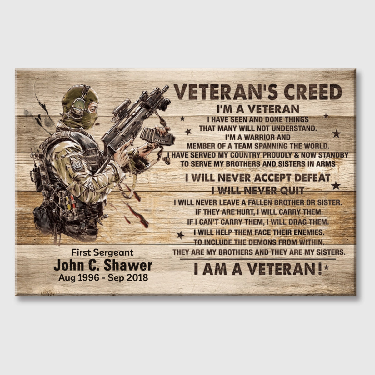 "Veteran’s Creed" Personalized Canvas / Poster - Custom Military Wall Art Gift for Veterans