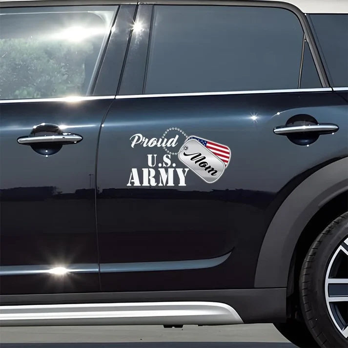 Proud U.S. Army Mom Dog Tags Car Decal - Custom Military Family Window Sticker