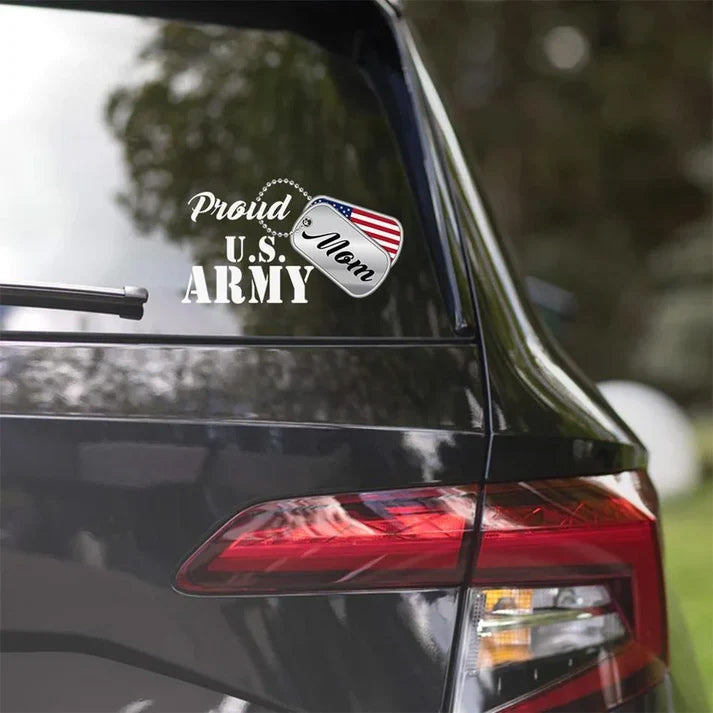 Proud U.S. Army Mom Dog Tags Car Decal - Custom Military Family Window Sticker